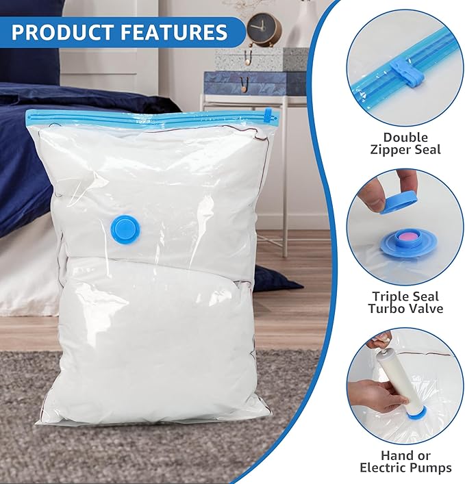 Simple Deluxe 20 Pack Vacuum Storage Bags, Space Saver Bags with Hand Pump, Vacuum Seal Bags for Clothing, Comforters, Blankets, Bedding, Pillows (4 Jumbo/4 Large/4 Medium/4 Small/4 Roll M)