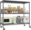 DurayLoly 3 Tier Metal Shelving Unit Adjustable Storage Shelves,Heavy Duty Shelf with Wheels for Kitchen,Office,Bathroom,Easy Assembly Wire Shelving for Laundry,Garage,45" W x 17.7" D x 41" H,Black.