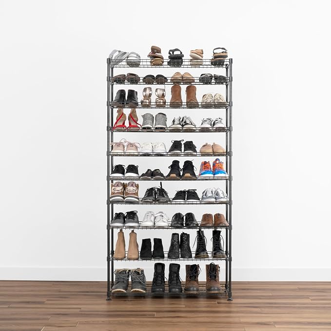 SafeRacks 10-Tier Shoe Rack - 60 Pair Heavy Duty Storage Stand