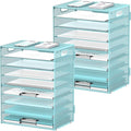 DALTACK 9-Tier Paper Organizer for Desk, Mesh Letter Tray Desk Organizer with Handles, Space-Saving File Organizer for Office Home School, Blue 2 Pack