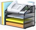 DocNest 4 Tier Paper Letter Tray File Organizer, Mesh Desk File with Handle, Workspace Desk Organizers with Pen Holder, Office Organization Storage Accessories - Black