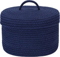 Sea Team Round Cotton Rope Storage Basket with Lid, Lidded Woven Storage Bin, Nursery Storage Container, Diaper Caddy, Baby Shower Basket, Box, Organizer, 11.8 x 11.8 x 6.7 Inches (Medium, Navy Blue)