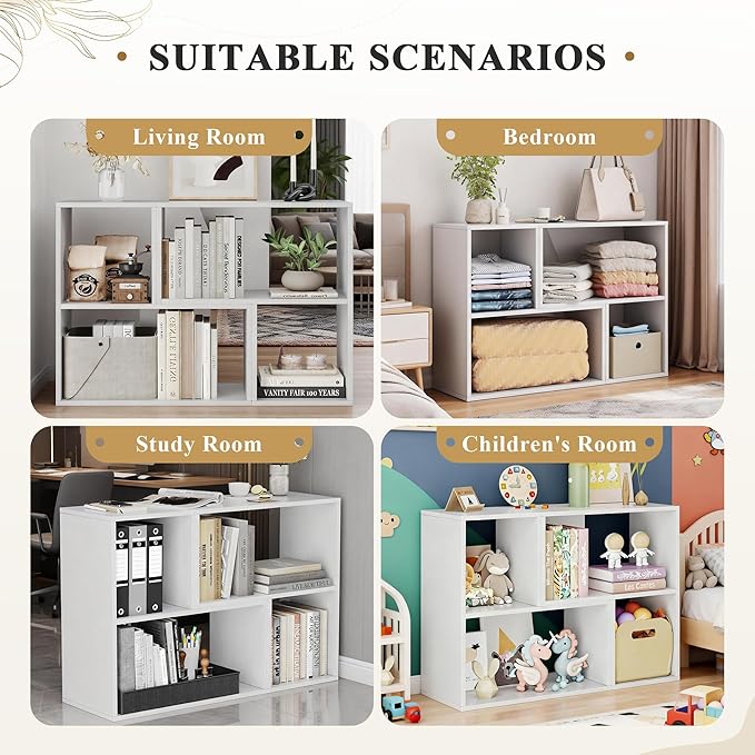 MapleGrace 6 Cube Storage Organizer, Wooden Storage Shelves Bookcase with Back Panels, Stackable Display Bookshelf for Living Room, Bedroom, Study, Hallway, White