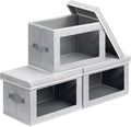 Homsorout Storage Boxes with Lids - 3 Pack Fabric Clear Window Storage Bins, Collapsible Storage Bins with Lids, Linen Closet Organizer for Clothes, Towel, Blanket, Light Grey