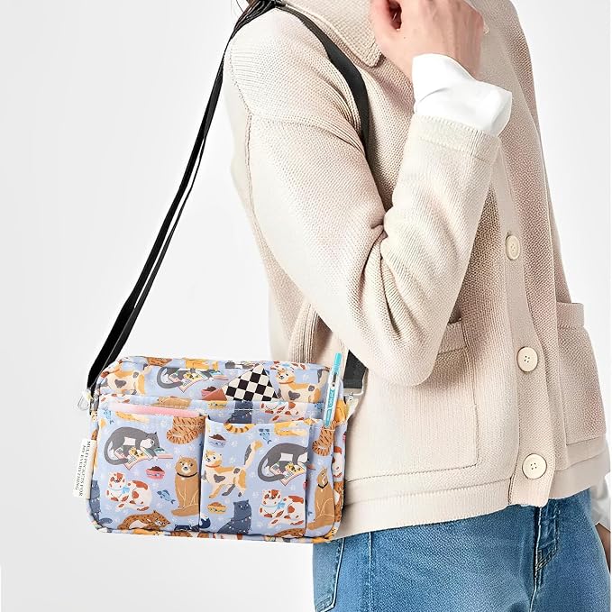 Multiple Pockets Portfolio Organizer with Zippered,Storage Pencil Pouch Bag | Waterproof Travel Toiletry Bag,Portable Pencil Pouch for Notebooks,Stationeries,Make-up,Journal Office Art Supplies.Blue Cat