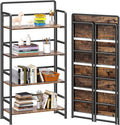 4NM No Assembly Folding Bookshelf, 4-Shelf 54" H Collapsible Foldable Bookcase Storage for Small Spaces, Rustic Brown and Black
