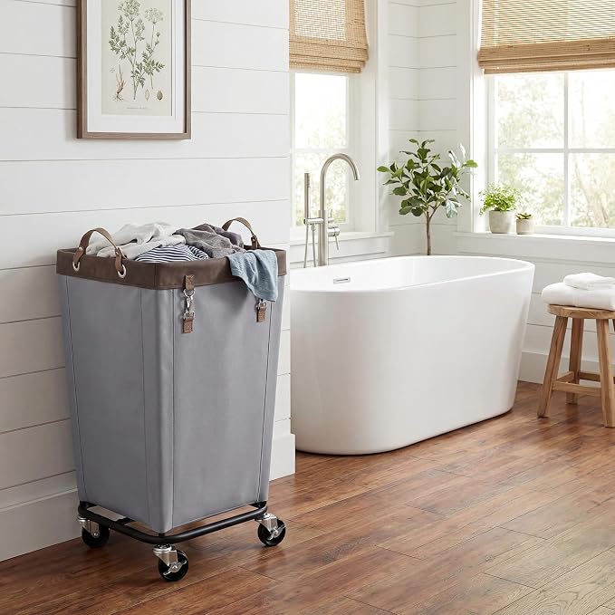 StorageWorks Laundry Basket with Wheels for Clothes, 160L Slate Hamper Cart