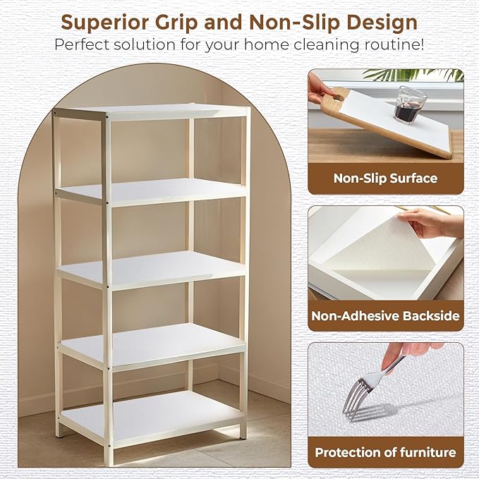 Coavas Shelf and Drawer Liner, Non Slip Extra Grip Non Adhesive Waterproof Thickened Cabinet Mat, Easy Cut for Kitchen Pantry Bathroom Dresser Cupboard (White, 12IN x 10FT)