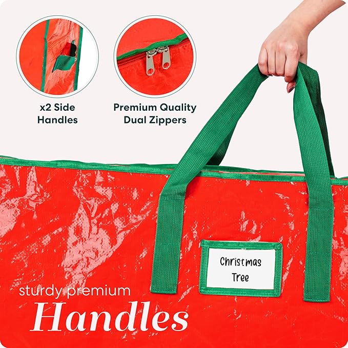 Christmas Tree Storage Bag - Stores 7.5 Foot Artificial Xmas Holiday Tree, Durable Waterproof Material, Zippered Bag, Carry Handles. Protects Against Dust, Insects and Moisture (Red)