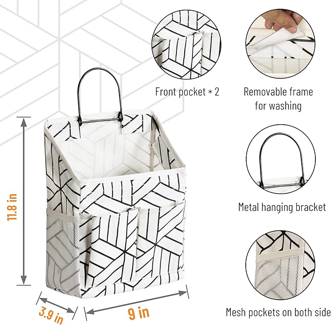 2pcs Wall Hanging Storage Bag, Small Door Closet Linen Fabric Pockets Organizer, Waterproof Multi Functional for Living Room Bedroom Bathroom Kitchen RV Camper with Hooks Pattern Whtie