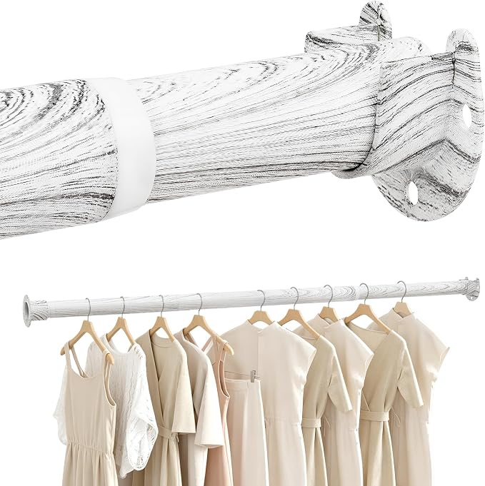 Closet Rod 17-51 Inches，1.3 Inch Diameter Heavy-Duty Adjustable Closet Rods for Hanging Clothes Closet Hanging Rod Metal Closet Poles for Wardrobes Laundry RV Bathroom（White Wood Grain Finish）