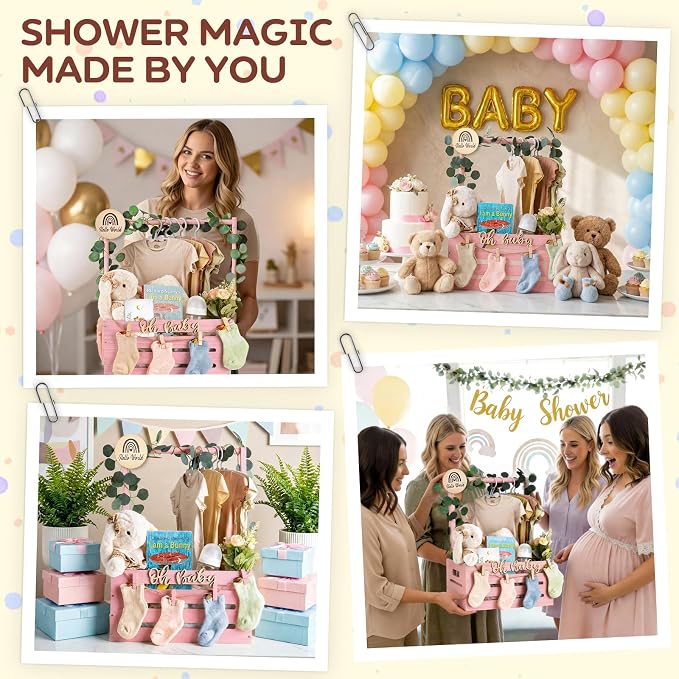 Wooden Baby Shower Crate Closet - Personalized Baby Gift Baskets with Hangers, Large Blush Pink Newborn Shower Crate Box for New Mom Boys Girls