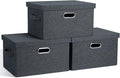 Graciadeco Medium 15" 21 Quart Collapsible Stackable Storage Bins with Lids, 3 Packs Dark Grey Foldable Fabric Closet Boxes Heavy-duty Linen Cube Baskets Container for Bedroom Office (15 x 11 x 8)