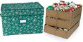 Covermates Keepsakes Adjustable Ornament Storage Box – Heavy-Duty Polyester, Padded Dividers & FlexGrid Trays – Protective Holiday Organizer with Stackable Walls & Label Window, Green Snowflake