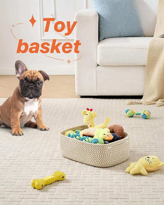 KALLAX Small Woven Basket, 12 x 8 x 4.5 Inches, Storage Basket for Organizing, Cute Small Rope Shelf Closet Cube Storage Bins Baskets for Shelves, Dog Toy Gift Baskets Empty, 3 Pack Brown