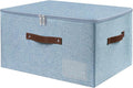 ANMINY Fabric Storage Box Bins with Zipper Lid, Washable Blue | Cotton Linen Fabric, PP Board Frame, Label Holder, Stackable & Foldable, PU Handles, Dual-Zipper 3-Side Open Lid, Large