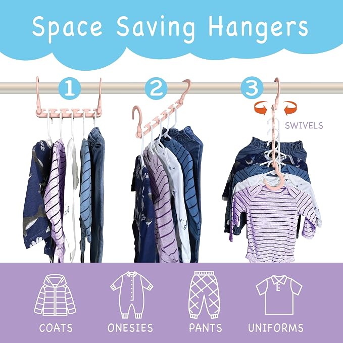 Wonder Hanger Max 10-Pack Space Saving Hangers, Reinforced Hooks Swivels 360°, Cascading Hanger, Teens, College Dorms, Kids & Closet Organizer, Assembled – Pastel Pink