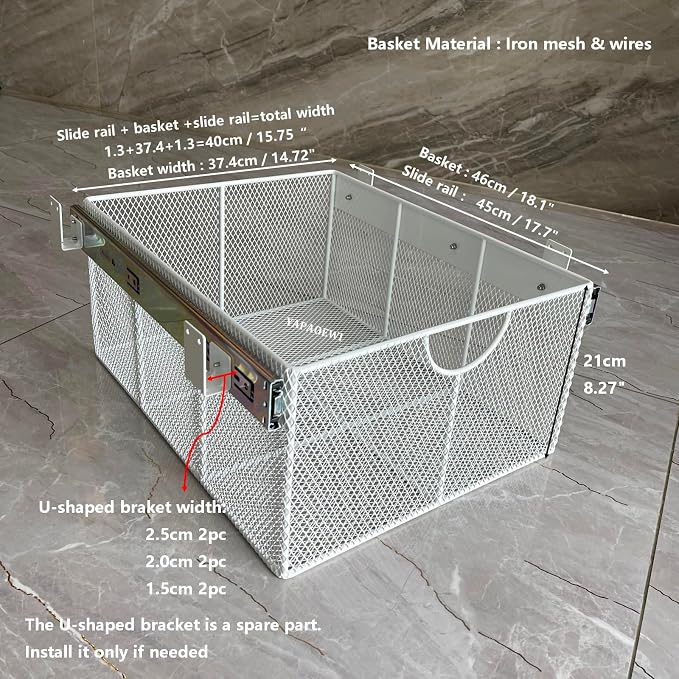 Pull Out Closet Drawer for Clothes | Sliding Wire Basket for Wardrobe Cabinets | Roll Out Storage Organizer | Side Mounting | for Home, Kitchen,Pantry