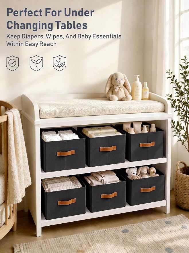 4 Pack Large Closet Storage Baskets Bins for Shelves, Collapsible Fabric Closet Organizers and Storage with Polyester Handles, Decorative Baskets for Organizing Clothes, Towels, Linen Closet 14"x10"