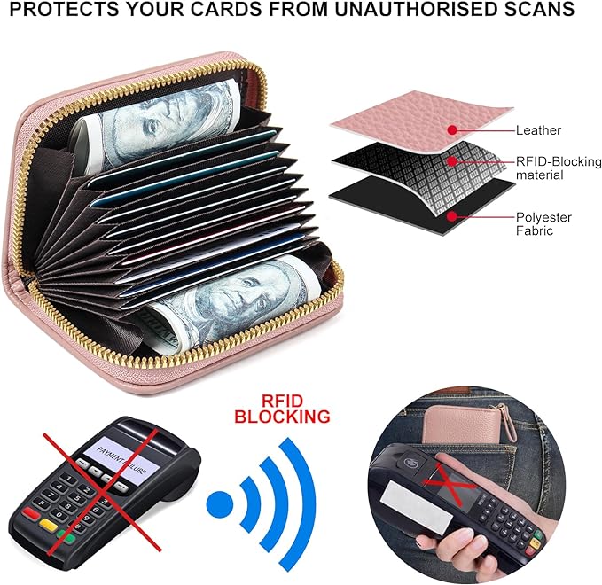 Credit Card Wallet, RFID Card Case Wallet, Zipper Card Cases Holder for Men Women, RFID Blocking, KeyChain Wallet, Compact Size Card Organizer Case for Women