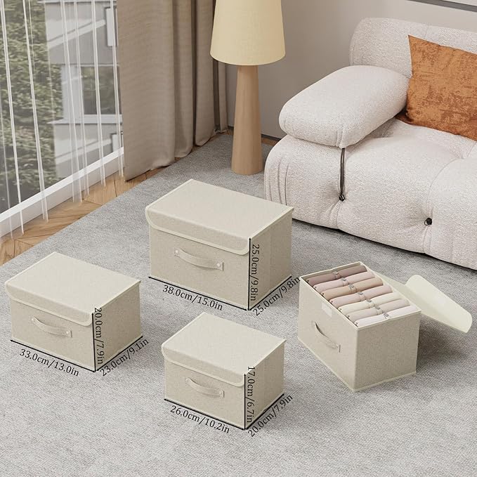Fabric Storage Bins Cube Organizers with Flip-Top Lid and Handles,Storage Boxes for Organizing Home,Office,and Closet,Grey and Beige,5 Pack 13 X 9.1 X 7.9 in