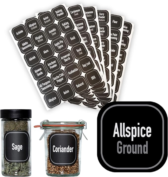AllSpice 312 Preprinted Water Resistant Square Spice Jar Labels Set 2"