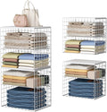 Huxitocan 4-Tier Stackable Closet Organizers and Storage Shelves, Closet Storage Basket with Wood Tops, Adjustable Height Dividers Closet Storage Bins for Home Closet Organizer System, White