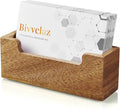 Bivvclaz Business Card Holder Desk, Acacia Wood Business Card Organizer Desktop Business Card Display Stand for Office Tabletop Exhibition, Small Business Essentials