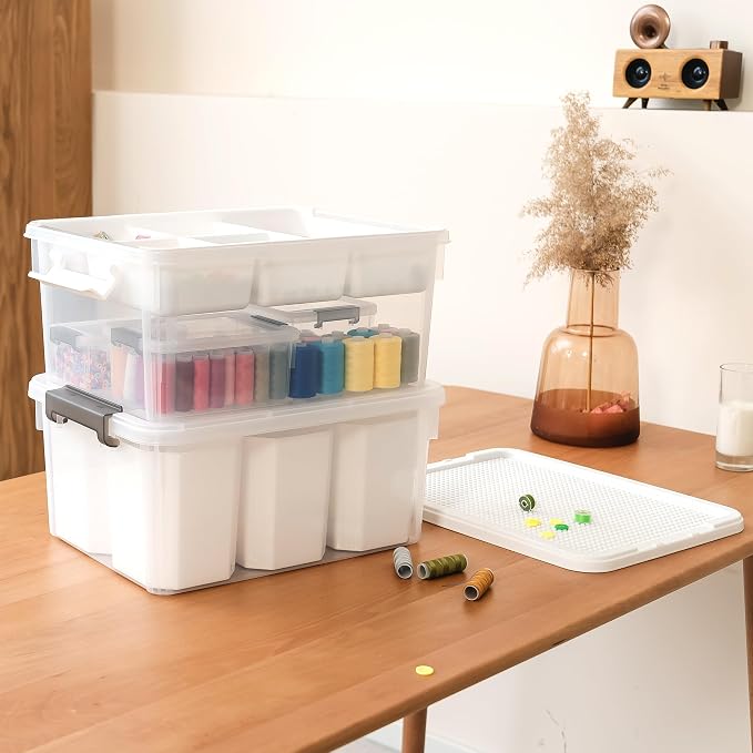Citylife 17 QT Plastic Storage Bins Clear Storage Box with Lids Multipurpose Stackable Storage Containers for Organizing Tool, Craft, Crayon, 2 Packs