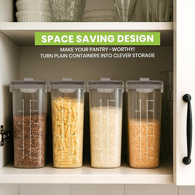Utopia Kitchen Cereal Containers Storage Set – 4 Pack 4L(135.2 oz) Airtight Food Storage Containers with Lids, BPA-Free Cereal Dispensers for Pantry Organization and Storage (Clear)