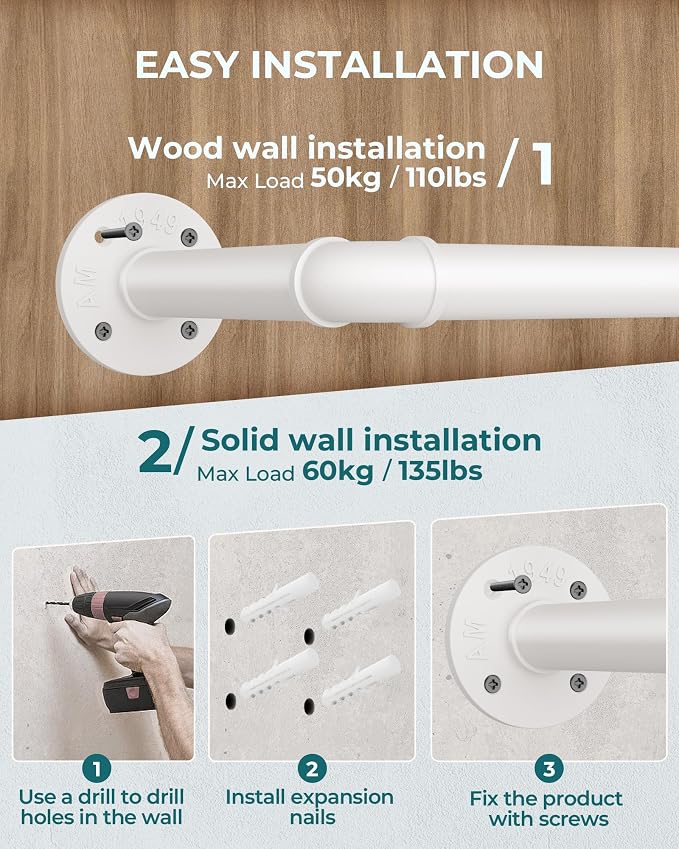 OROPY 38.4" Industrial Pipe Clothes Rack Wall Mounted, Heavy Duty, 2 Pack | Heavy Duty Iron Pipe Clothing Garment Rail, Multi-Purpose Clothing Hanging Rod for Laundry Room and Closet Storage, White