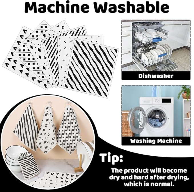 Needbrock 6 Pack Swedish Dishcloths for Kitchen,Swedish Rags Dish Towels with Clips, Reusable Paper Towels Washable Absorbent Cellulose Sponge Cloths No Odor for Countertop Sink Kitchen