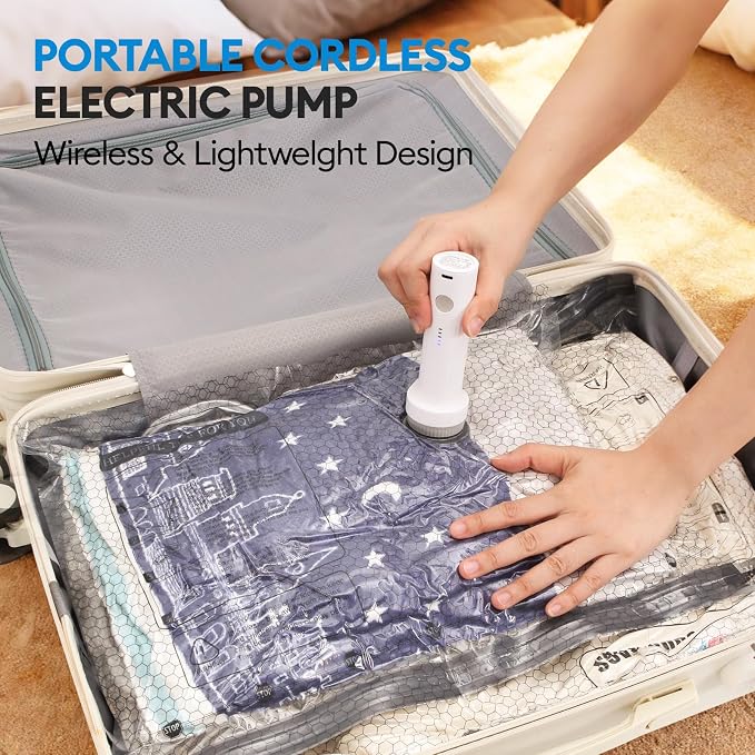 13 Pack Vacuum Seal Bags for Clothing Travel with Electric Pump | Extra Thick Space Saver Bags, Compression Packing Bags for Luggage, Blankets, Winter Coats, Comforters, Sweaters Clothes