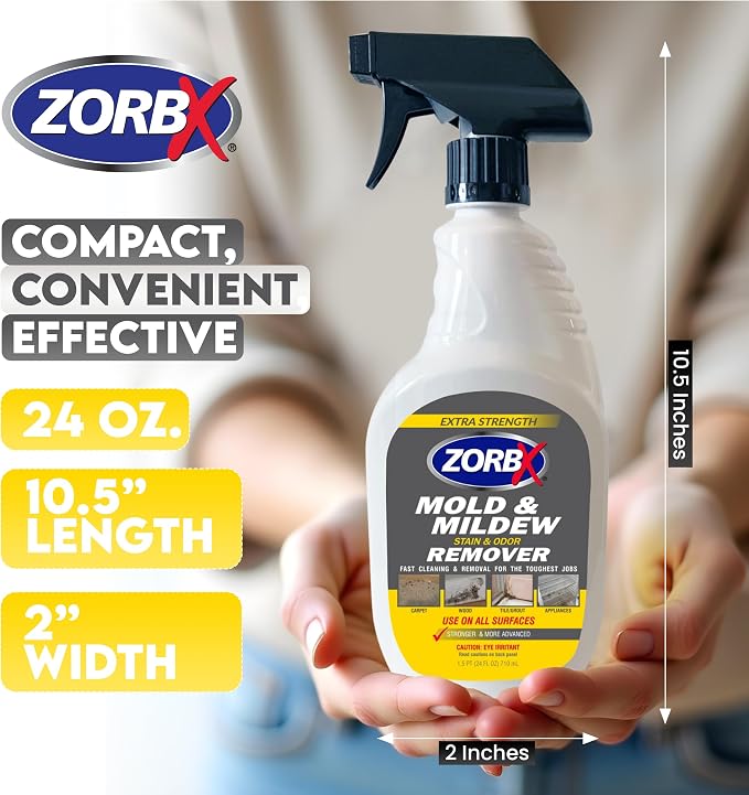 ZORBX Extra Strength Remover & Cleaner Spray 24 FL Oz – Scrub Free Formula - Bleach Free Stain & Smell Eliminator for Shower, Bathroom, Ceiling, Carpet, Cars, Walls & Wood | Bleach Free Stain & Smell Eliminator for Shower, Bathroom, Ceiling, Carpet, Fa...