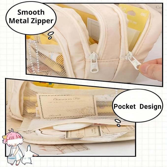 Big Capacity Pencil Case 3 Compartments Large Pencil Pouch Pen Bag Pencil Box Holder Organizer Simple Storage Aesthetic Stationery Cosmetic for Adults Men Women Office Essentials (White)