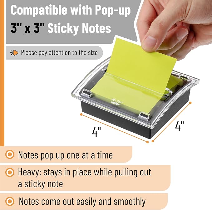 Mr. Pen Pop Up Sticky Note Dispenser, 3" x 3", Black, Sticky Note Dispenser | Sticky Note Holder for Desk, Clear Top