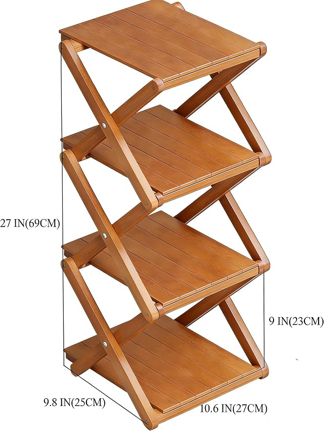Bamboo Shoe Rack - No Assembly Required, Tall Narrow Foldable Shoe Organizer, Space-Saving Multifunctional Shelf for Entryways, Corners, Bedrooms, Balconies, 4 Layer Brown (Reinforced And Thickened )