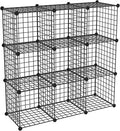 HUBSON Wire Cube Storage Organizer, Book/Toy/Craft/Potted Plants and petCloset Organizers and Storage Shelves, 9-Cube Freely Combinable Metal Grids Storage Shelf,Black Iron