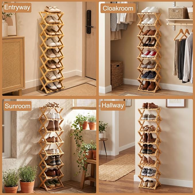 Shoe Racks, Foldable Shoes Organizer FreeStanding Shelf,5 Layers | Natural, Functional, Multifunctional, Suitable For Entryway, Closet, Bedroom, Hallway