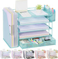 gianotter 5-Tier Desk Organizer with Drawers, File Holders, Letter Trays and Pen Holders - Workspace Accessories for Office Supplies (Blue)