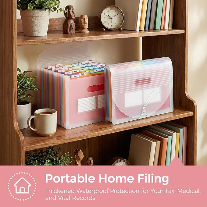 SKYDUE Accordion File Organizer with 26 Pockets & Label Stickers, Expanding File Folders Fit for A4 & Letter Size Paper, Multi-Functional Document Organizer for Home & Office File Management