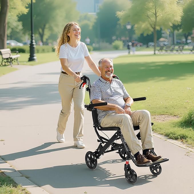 Ultra-Lightweight Wheelchair for Adults & Seniors |Only 16lbs| Compact Foldable Travel Wheel Chair with Extendable Footrest & Handle | Premium Aluminum Alloy | Portable Transport Wheelchair