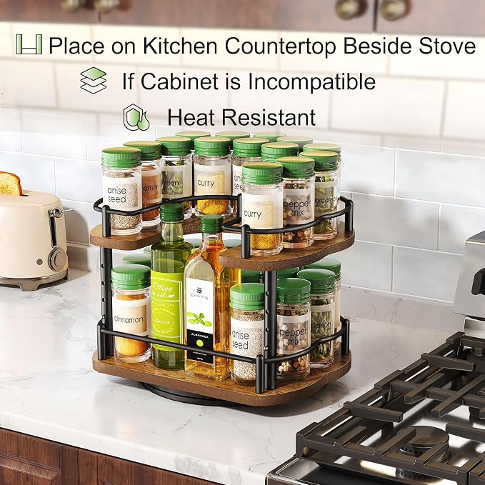 SNTD Spice Rack Organization for Cabinet - Height Adjustable Rotating Lazy Susan Organizer, Spice Organizer Fits Cabinets Wide＞ 11 inches, Clearance Height ＞10.5 inches