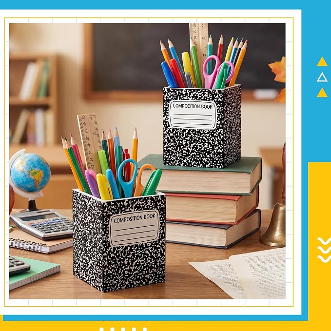 Sherr 2 Pcs Wood Pencil Holder Pen Holder for Classroom Composition Book Back to School Pencils Cup Wooden Dispenser Crayon Organizer for Teacher First Day School Gifts Office Desk