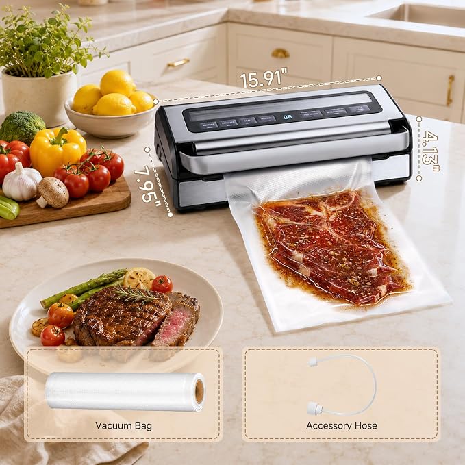 AAOBOSI 95KPa 9-in-1 Wet/Dry Vacuum Sealer, 8X Freshness | Seals Liquids,Meats &Wet/Dry Foods,95KPa Suction,1-Hand Lock,Smart Memory,Removable Drip Tray,Built-in Cutter & Starter Kit