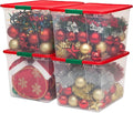 HOMZ 4-Pack Secure Latch, Clear Plastic Storage Organizer Bins, 64 Quart, Red Lid - Stackable Container Boxes for Bedroom, Bathroom, Garage, and Office Organization
