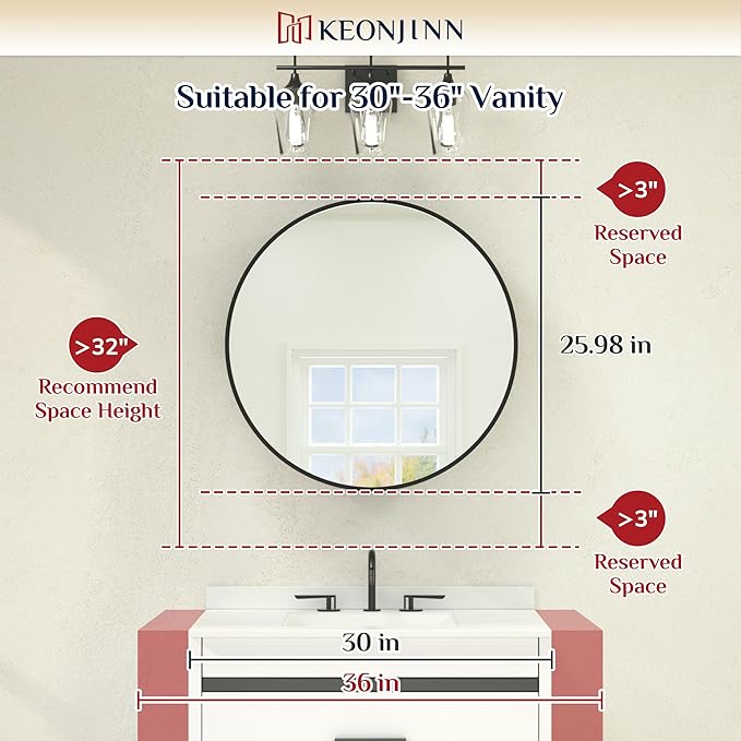 Keonjinn 26 x 26 Round Medicine Cabinets for Bathroom, Gold Surface Mount Metal Framed Medicine Cabinet with Mirror, Modern Medicine Cabinet Wall Mount Only, Farmhouse Mirrored Cabinet with Storage