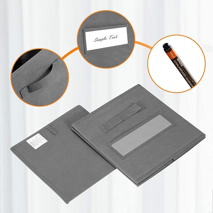 Fabric storage cubes (Set of 8) 11 Inch Cube Storage Bin, cube storage with 8 Labels Window Cards & a Pen, Foldable cube organizer bins, 11x11 storage bin, Cubby Organizer bins, Gray