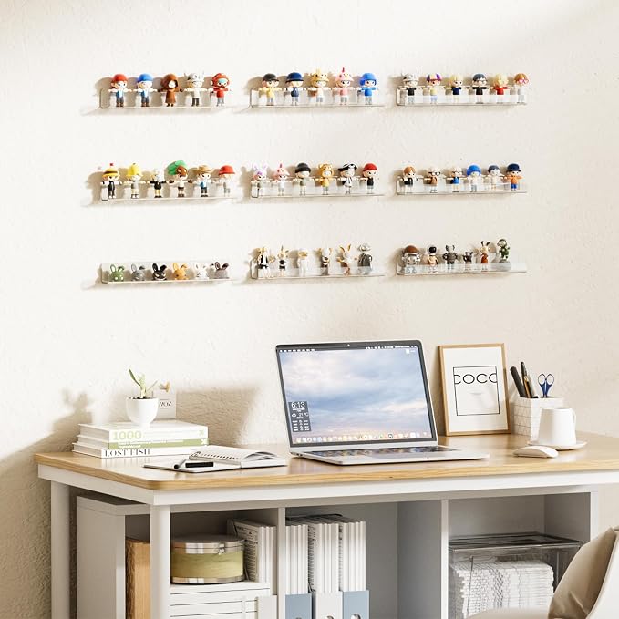 upsimples 6 Pcs 12" Clear Acrylic Shelves, Small Shelf for Wall Display | Narrow Floating Shelves for Nail Polish, Vinyl Wall Mount, Record Holder, Magazine Rack, Comic Display, Picture Ledge Shelf