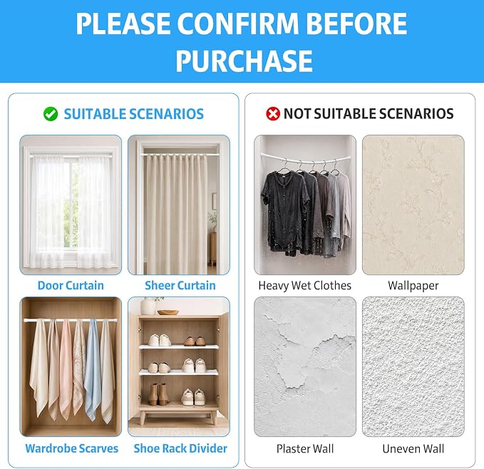 1 Pack Spring Tension Rods 33-59 Inches, 5/8 Inch Diameter White No Drill Spring Loaded Adjustable Extendable, Small Short Tension Curtain Rod for Windows Kitchen Doorway Closet Cupboard